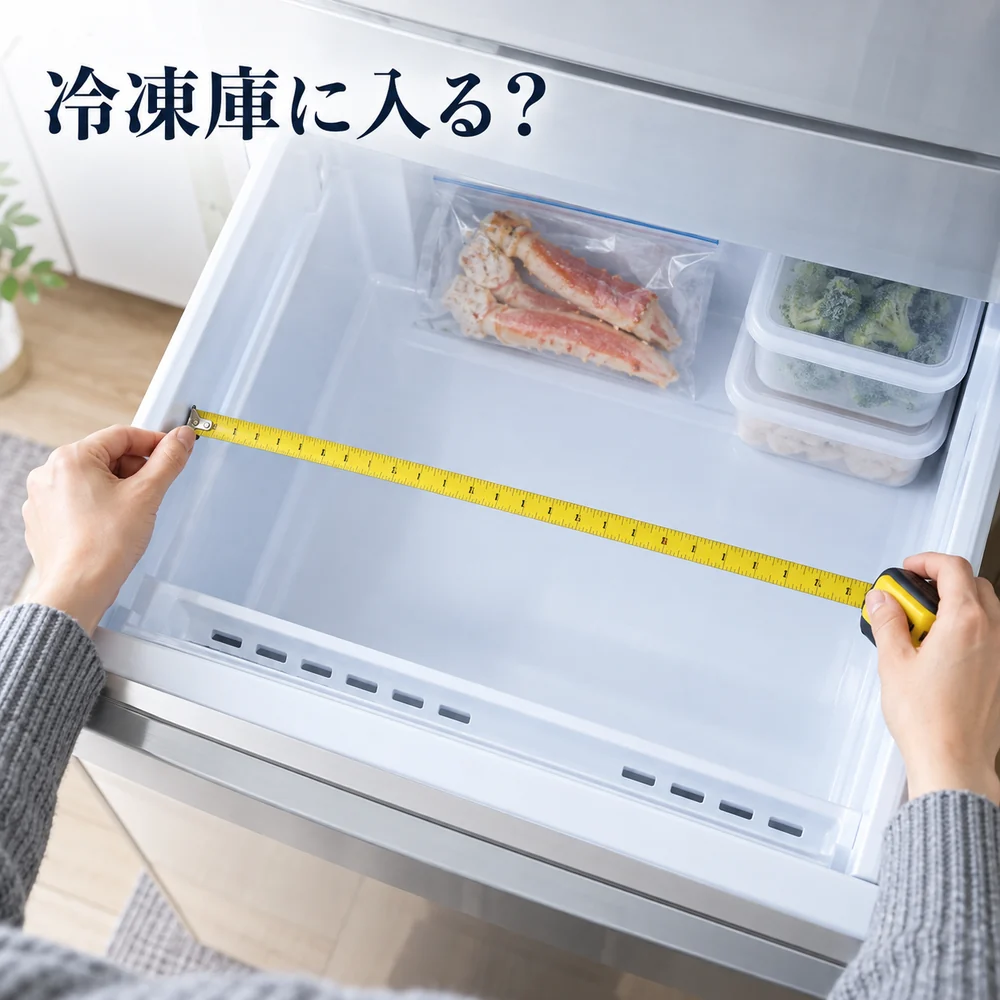 冷凍庫に入る？ 空いた引き出しをメジャーで測るイメージ